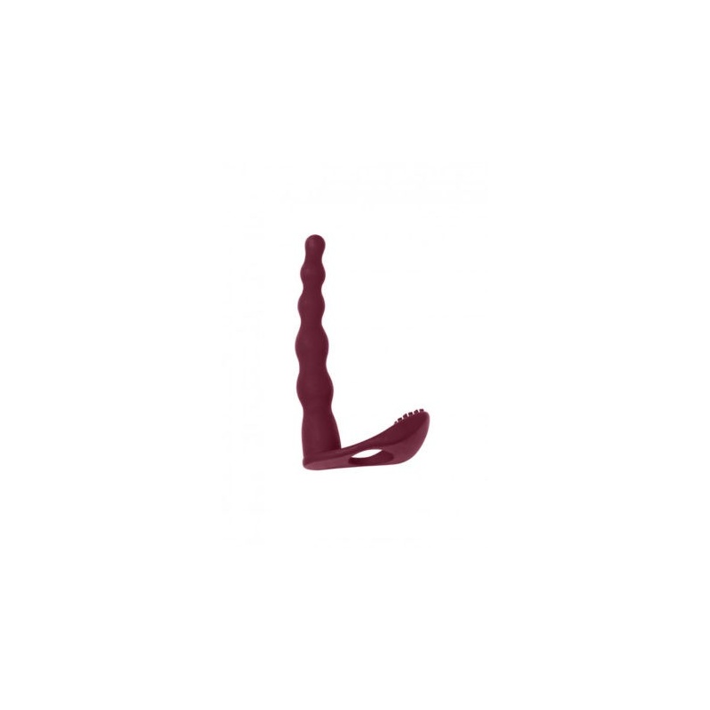Nasadka Strap-on Farnell Wine Red - silikonowa, podwójna penetracja z wibracją łechtaczki, dł. 17 cm, śr. 2,6 cm - 2