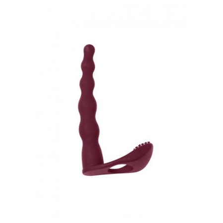 Nasadka Strap-on Farnell Wine Red - silikonowa, podwójna penetracja z wibracją łechtaczki, dł. 17 cm, śr. 2,6 cm - 2