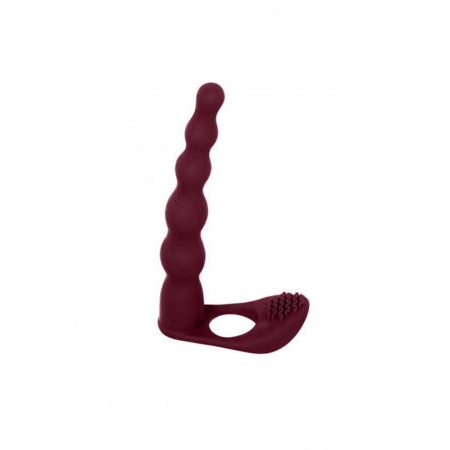 Nasadka Strap-on Farnell Wine Red - silikonowa, podwójna penetracja z wibracją łechtaczki, dł. 17 cm, śr. 2,6 cm - 3