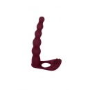 Nasadka Strap-on Farnell Wine Red - silikonowa, podwójna penetracja z wibracją łechtaczki, dł. 17 cm, śr. 2,6 cm - 3