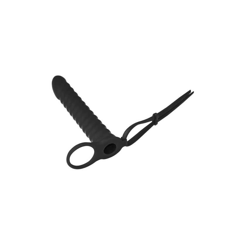 Strap-on Pure Passion Rori Black - silikonowa nakładka z wibrującym pociskiem, pierścień o średnicy wewnętrznej 3 cm, długość 16 - 3