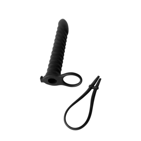 Strap-on Pure Passion Rori Black - silikonowa nakładka z wibrującym pociskiem, pierścień o średnicy wewnętrznej 3 cm, długość 16 - 5