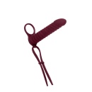 Nasadka strap-on Rori Wine Red - silikonowa, z pierścieniem mocującym i wibrującym pociskiem, dł. 16,2 cm - 2