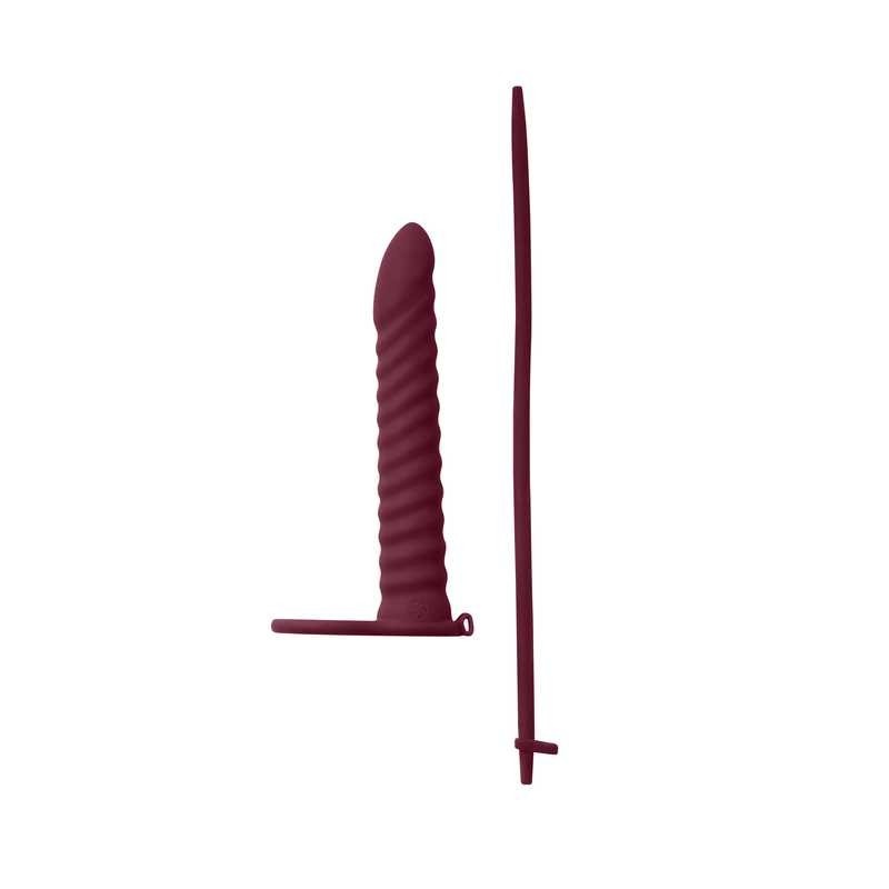 Nasadka strap-on Rori Wine Red - silikonowa, z pierścieniem mocującym i wibrującym pociskiem, dł. 16,2 cm - 3