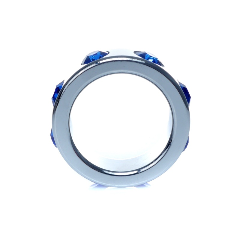 Pierścień erekcyjny Metal Cock Ring with Dark Blue Diamonds Small - stal nierdzewna, średnica wewnętrzna 3,5 cm, średnica zewnęt - 3