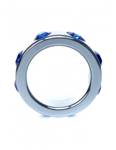 Metalowy Pierścień na Penisa z Granatowymi Diamentami rozm. S - Pierścienie erekcyjne niewibrujące - 3