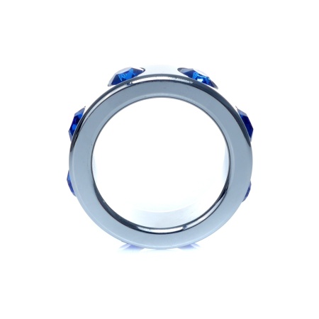 Pierścień erekcyjny Metal Cock Ring with Dark Blue Diamonds Small - stal nierdzewna, średnica wewnętrzna 3,5 cm, średnica zewnęt - 3