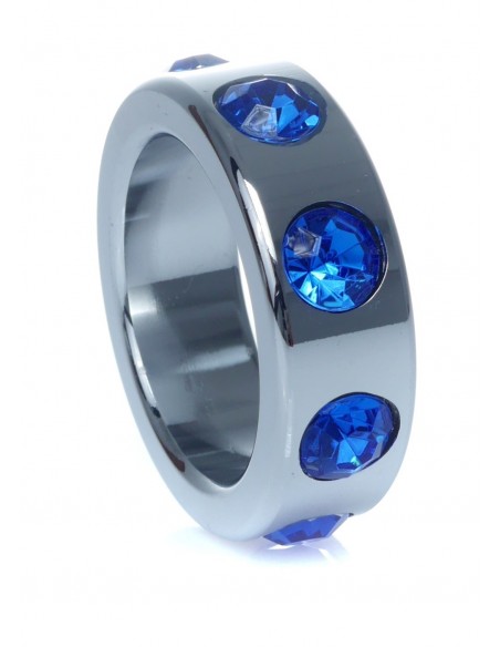 Metalowy Pierścień na Penisa z Granatowymi Diamentami rozm. S - Pierścienie erekcyjne niewibrujące - 4