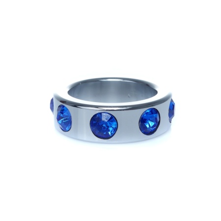 Pierścień erekcyjny Metal Cock Ring with Dark Blue Diamonds Small - stal nierdzewna, średnica wewnętrzna 3,5 cm, średnica zewnęt - 2