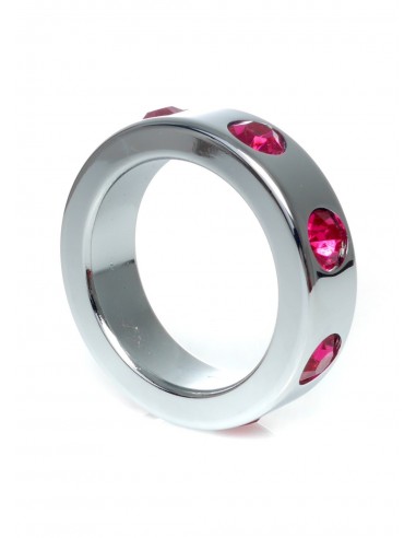 Metalowy Pierścień na Penisa z Różowymi Diamentami rozm. M - Pierścienie erekcyjne niewibrujące - 1