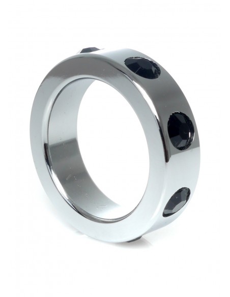 Metalowy Pierścień na Penisa z Czarnymi Diamentami rozm. M - Pierścienie erekcyjne niewibrujące - 1
