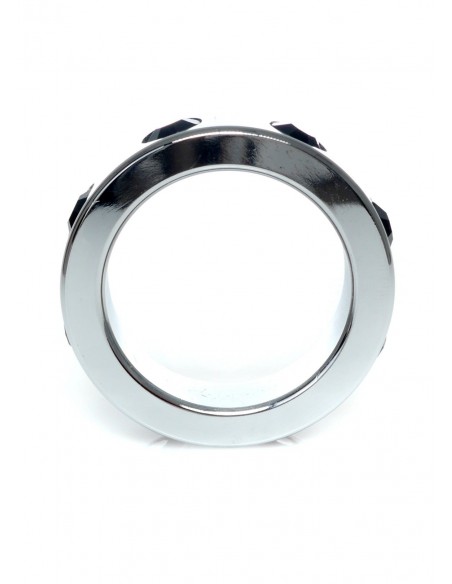 Metalowy Pierścień na Penisa z Czarnymi Diamentami rozm. M - Pierścienie erekcyjne niewibrujące - 3