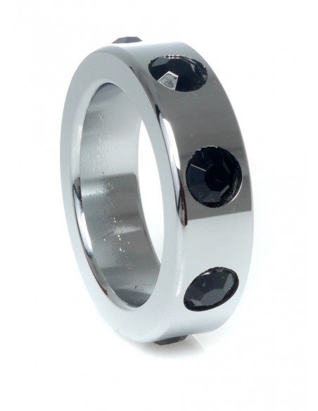 Metalowy Pierścień na Penisa z Czarnymi Diamentami rozm. M - Pierścienie erekcyjne niewibrujące - 4