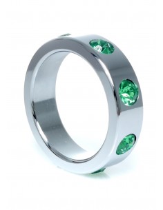 Metalowy Pierścień na Penisa z Zielonymi Diamentami rozm. L - Pierścienie erekcyjne niewibrujące - 1