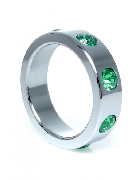 Metalowy Pierścień na Penisa z Zielonymi Diamentami rozm. L - Pierścienie erekcyjne niewibrujące - 1