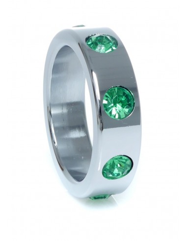 Metalowy Pierścień na Penisa z Zielonymi Diamentami rozm. L - Pierścienie erekcyjne niewibrujące - 4