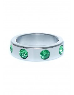 Metalowy Pierścień na Penisa z Zielonymi Diamentami rozm. L - Pierścienie erekcyjne niewibrujące - 1 2