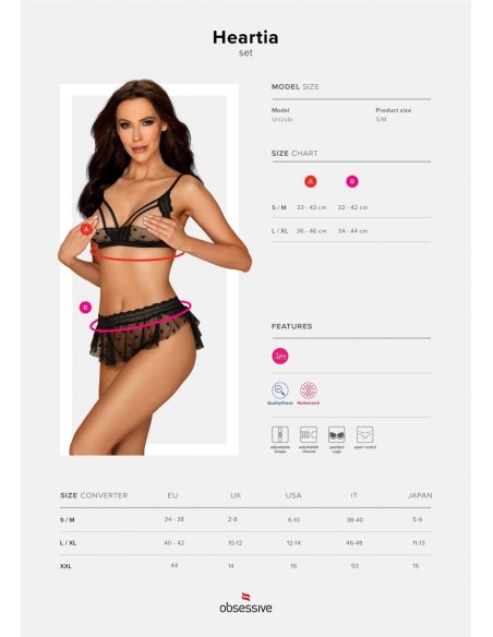 Komplet Bielizny Heartia 2-Częściowy Czarny  S/M - Komplety bielizny erotycznej - 7