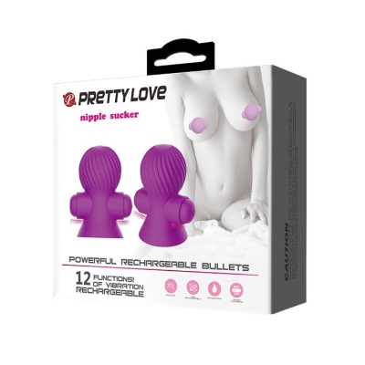 Pretty Love Nipple Sucker – wibrujące pompki do sutków, 12 funkcji, silikon medyczny (2×8 cm) - 1