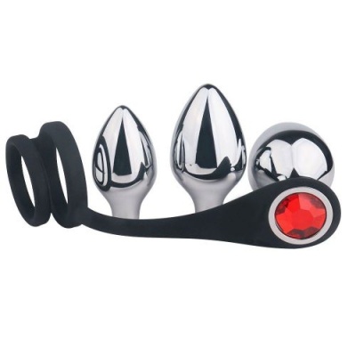 Plug analny Pleasure Bully – 3 wymienne zatyczki (2,8–3,8 cm) i pierścień erekcyjny - 1
