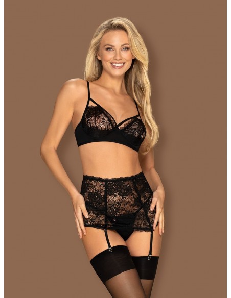 Komplet Bielizny Peonesia 3-Częściowy Czarny  S/M - Komplety bielizny erotycznej - 3