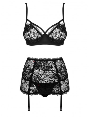 Komplet Bielizny Peonesia 3-Częściowy Czarny  S/M - Komplety bielizny erotycznej - 5