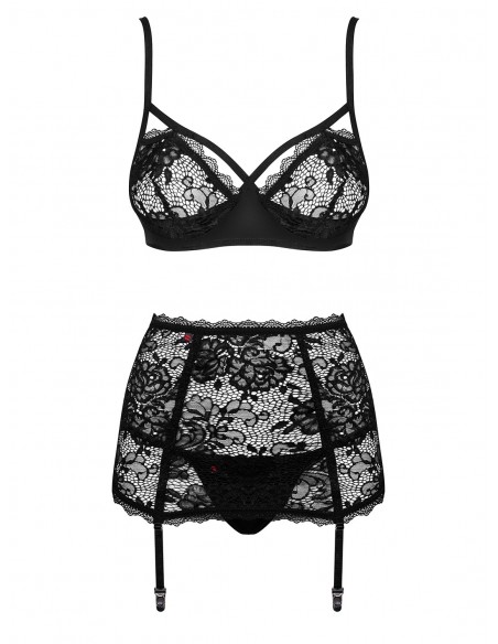 Komplet Bielizny Peonesia 3-Częściowy Czarny  S/M - Komplety bielizny erotycznej - 5