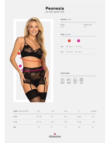 Komplet Bielizny Peonesia 3-Częściowy Czarny  S/M - Komplety bielizny erotycznej - 7