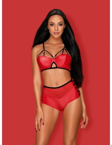 Komplet Bielizny Leatheria 2-Częściowy Czerwony  S/M - Komplety bielizny erotycznej - 3