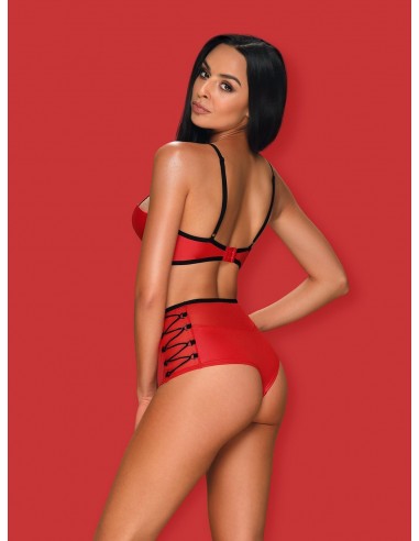 Komplet Bielizny Leatheria 2-Częściowy Czerwony  S/M - Komplety bielizny erotycznej - 4