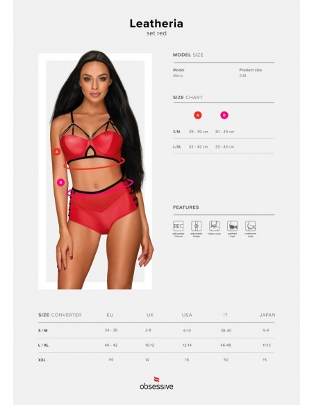 Komplet Bielizny Leatheria 2-Częściowy Czerwony  S/M - Komplety bielizny erotycznej - 7