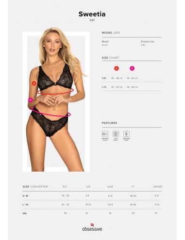 Komplet Bielizny Sweetia 2-Częściowy Czarny  S/M - Komplety bielizny erotycznej - 7