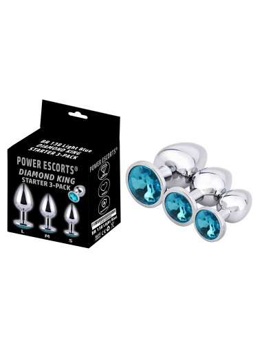 Zestaw Korków Analnych Diamond King Starter z NIebieskim Zdobieniem - S,M,L - Zestawy Korków Analnych - 2