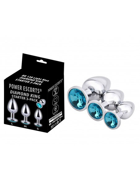 Zestaw Korków Analnych Diamond King Starter z NIebieskim Zdobieniem - S,M,L - Zestawy Korków Analnych - 2