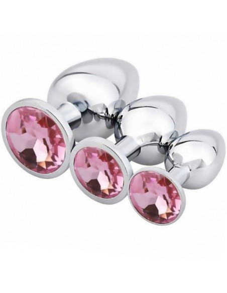 Zestaw Korków Analnych Diamond King Starter z Różowym Zdobieniem - S,M,L - Zestawy Korków Analnych - 5