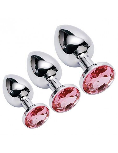 Zestaw Korków Analnych Diamond King Starter z Różowym Zdobieniem - S,M,L - Zestawy Korków Analnych - 6