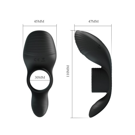 Wibrujący pierścień nasadowy BI-210198 z 11-cm ramieniem stymulującym łechtaczkę - 9