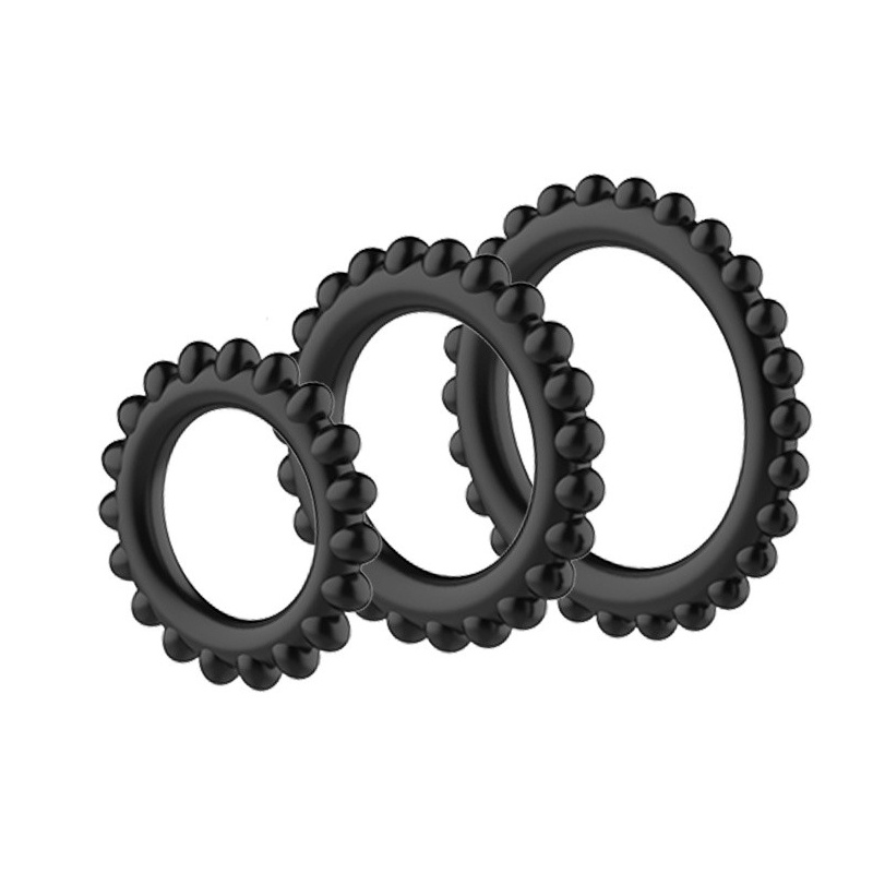 Zestaw pierścieni erekcyjnych TITAN three ring set z wypustkami - 3 średnice: 3,3 / 3,8 / 4,4 cm - 1