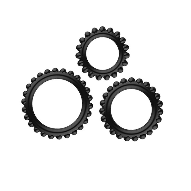 Zestaw pierścieni erekcyjnych TITAN three ring set z wypustkami - 3 średnice: 3,3 / 3,8 / 4,4 cm - 3