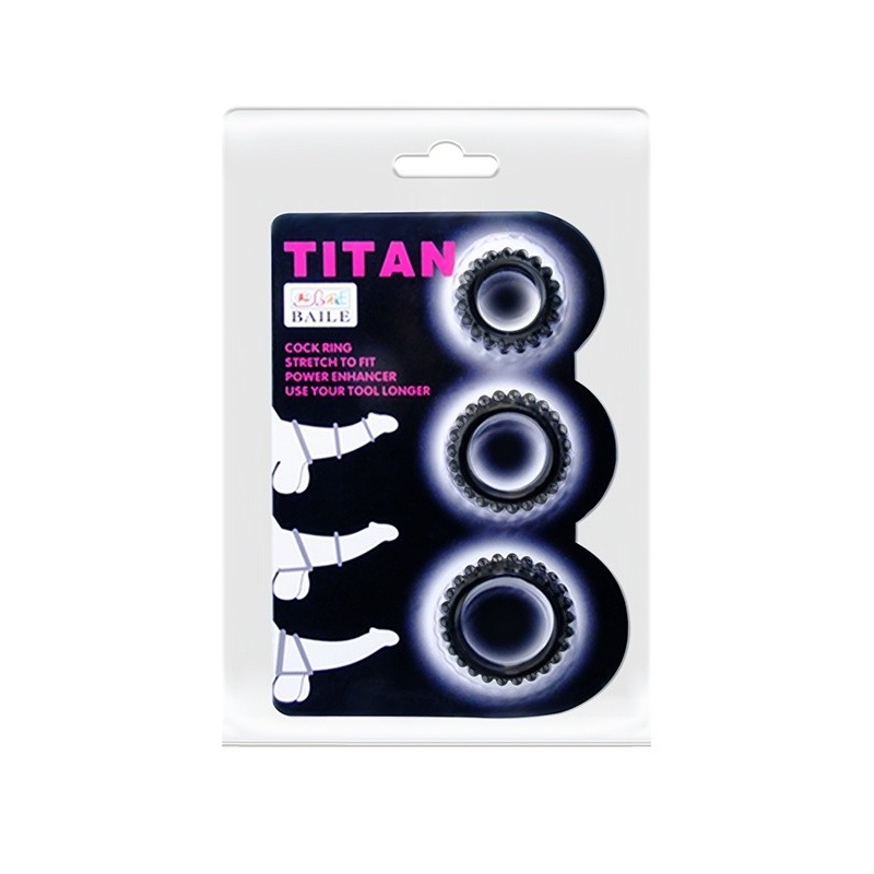 Zestaw pierścieni erekcyjnych TITAN three ring set z wypustkami - 3 średnice: 3,3 / 3,8 / 4,4 cm - 2