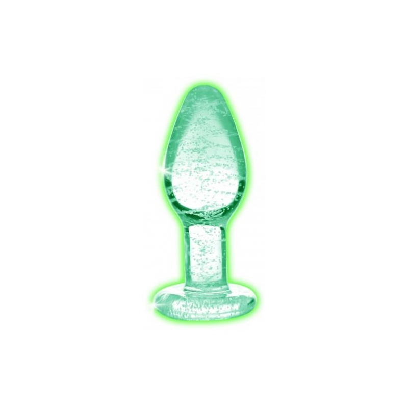 Szklana zatyczka analna Glow in the Dark - świecąca w ciemności, borokrzemianowa, długość 9,6 cm - 1