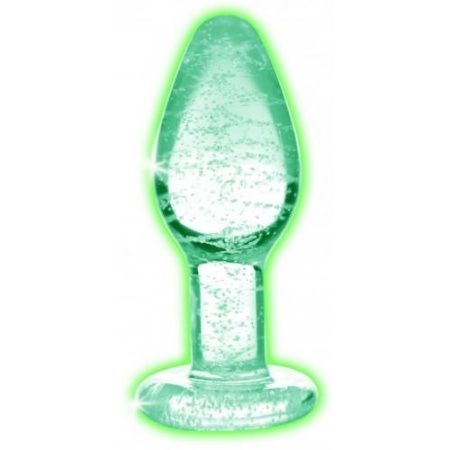 Szklana zatyczka analna Glow in the Dark - świecąca w ciemności, borokrzemianowa, długość 9,6 cm - 1