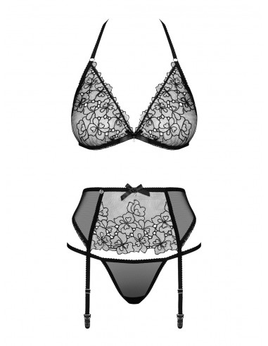Komplet Bielizny Uniquella 3-Częściowy Czarny  S/M - Komplety bielizny erotycznej - 5