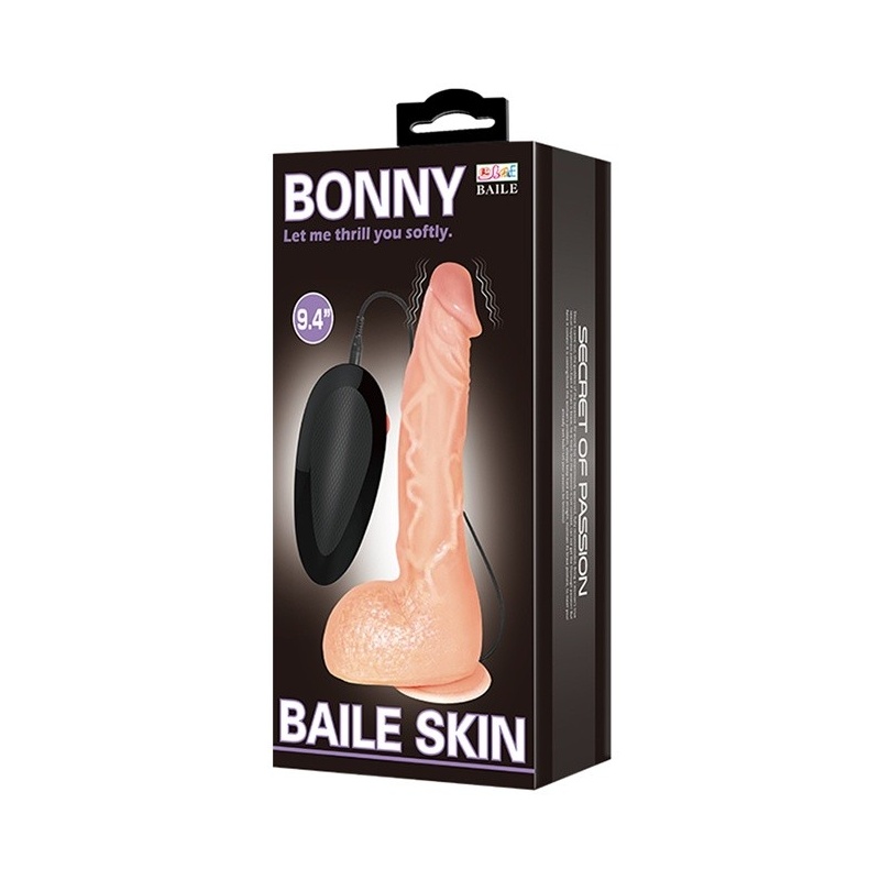 Dildo Baile Jasson 9.8'' - realistyczny TPR z przyssawką próżniową, wibracją wieloprędkościową i pilotem na przewodzie, długość - 7