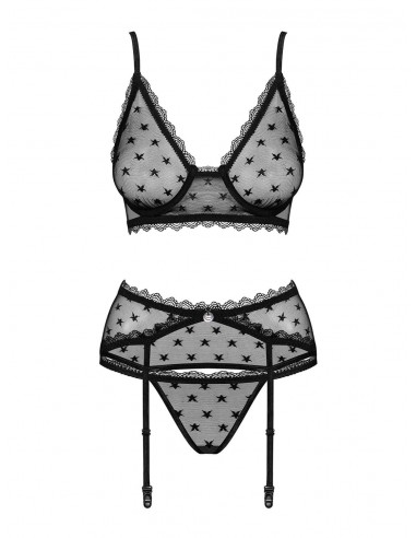 Komplet Bielizny Astralya 3-Częściowy Czarny  S/M - Komplety bielizny erotycznej - 5