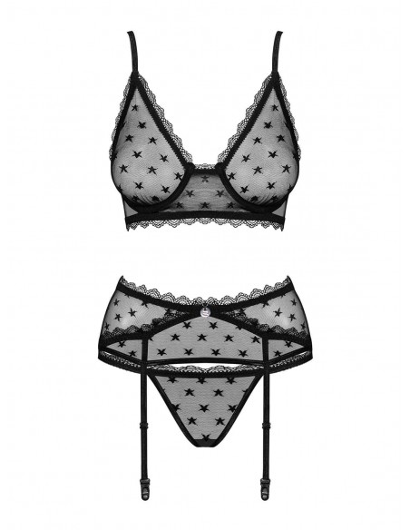Komplet Bielizny Astralya 3-Częściowy Czarny  S/M - Komplety bielizny erotycznej - 5