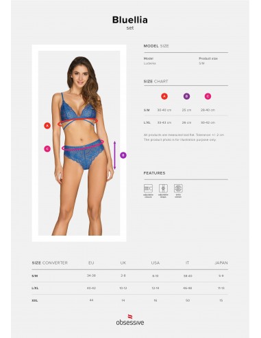 Komplet Bielizny Bluellia 2-Częściowy Niebieski L/Xl - Komplety bielizny erotycznej - 7