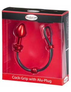 Pierścień erekcyjny Malesation Cock-Grip With Alu-Plug Medium, Red - Pierścienie erekcyjne niewibrujące - 1 2
