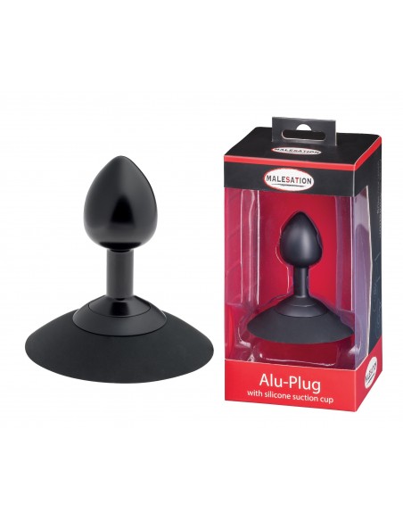 Korek analny Malesation Alu-Plug With Suction Cup Small, Black - Korki analne stalowe - 1