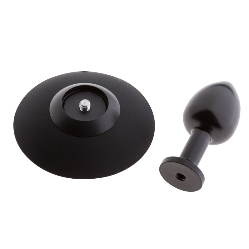Korek analny Alu-Plug z odpinaną silikonową przyssawką, mały, czarny - 3